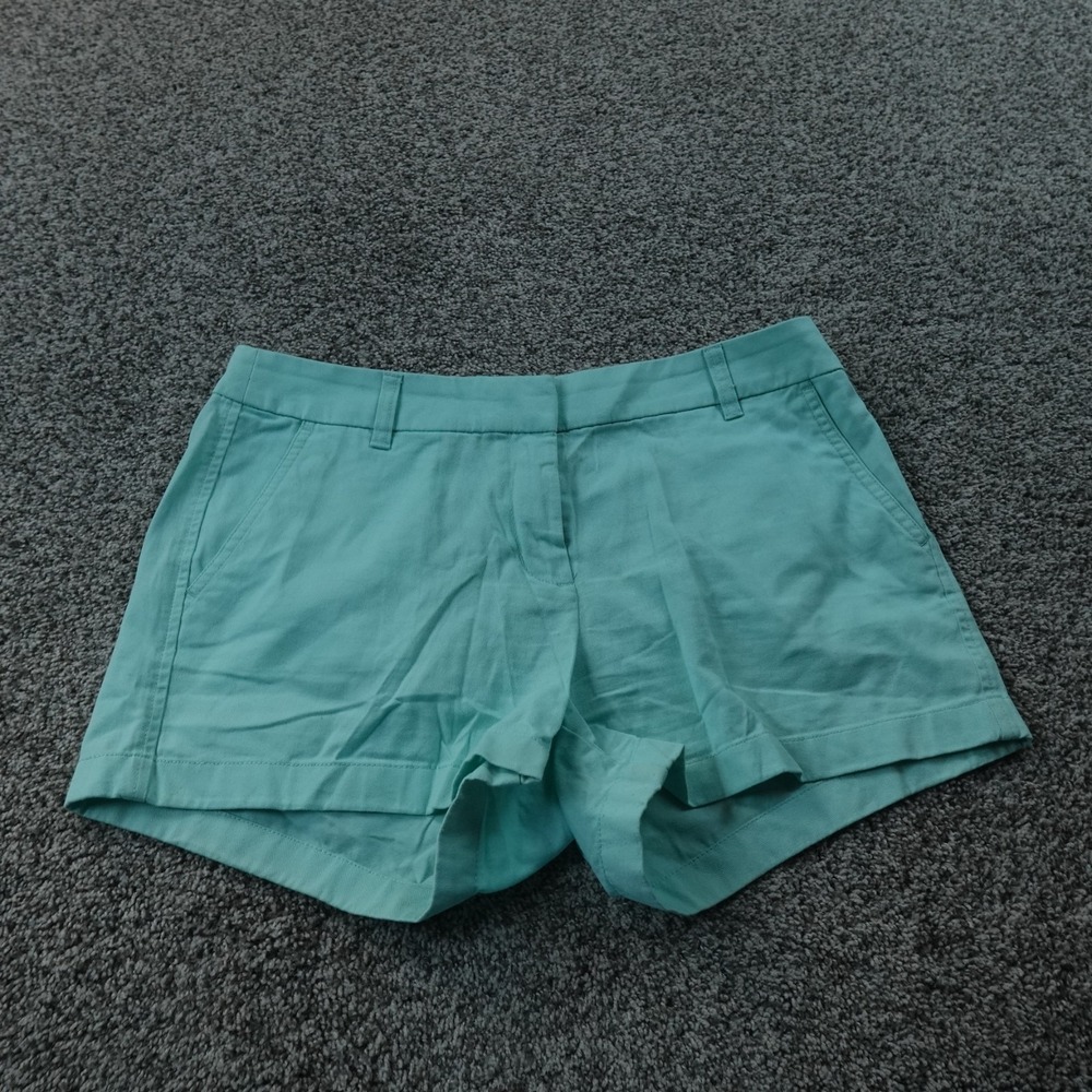 J Crew Shorts Womens 10 Green Blue Teal Chino Mid Rise Micro Flat Front Preppy